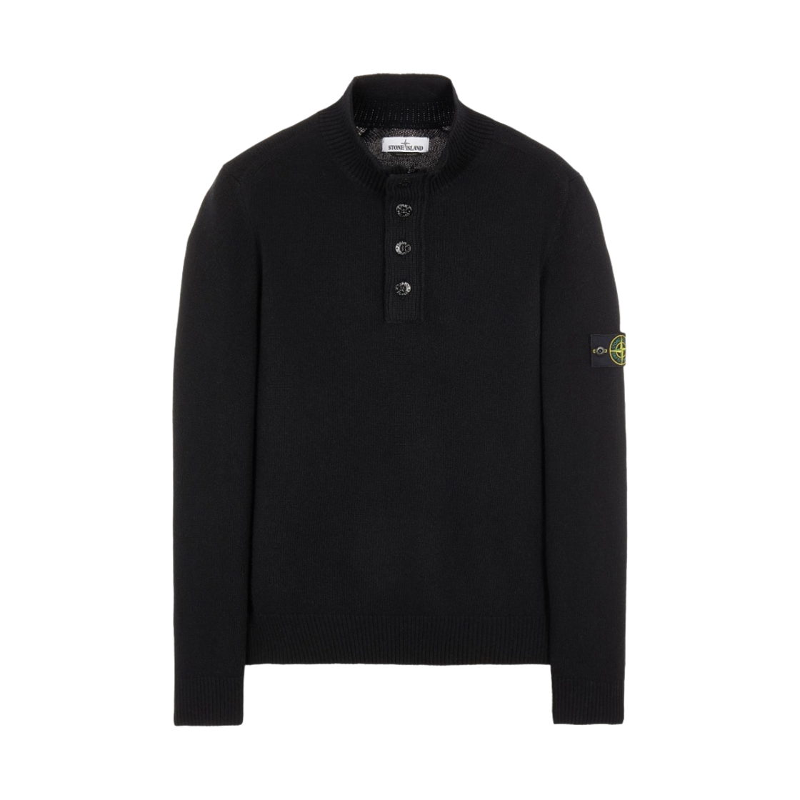 스톤 아일랜드 540A3 하이 넥 하프 버튼 램스울 니트 블랙 - 21FW(Stone Island 540A3 High Neck Half Button Lambswool Knit Black - 21FW) - 1