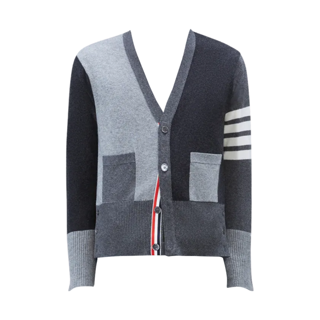 MKC001F-00011-982 Thom Browne Fitted Waist V-Neck Cardigan Tonal Grey