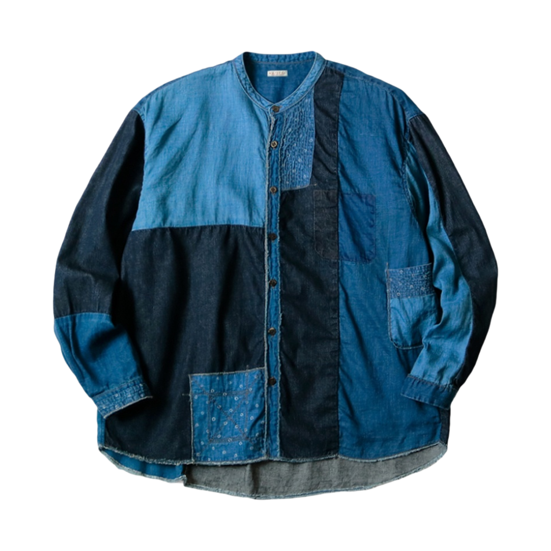 캐피탈 코튼 린넨 IDG 패치워크 밴드 칼라 카트만두 셔츠 인디고(Kapital Cotton Linen IDG Patchwork Band Collar Kathmandu Shirt Indigo) - 1