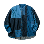 Kapital Cotton Linen IDG Patchwork Band Collar Kathmandu Shirt Indigo
