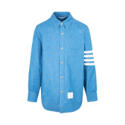 Thom Browne 4-Bar Snap Front Shirt Jacket in Washed Denim Blue
