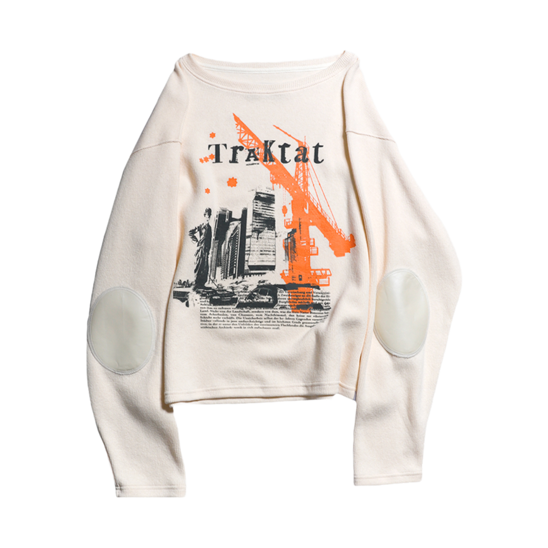24FW-LSHDCC Traktat Hyundae Deconstruction Elbow Patch Boat Neck Long Sleeve Cream
