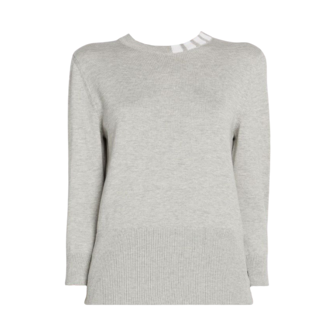 (W) 톰브라운 스트레치 실크 코튼 저지 사선 넥라인 3/4 슬리브 풀오버 라이트 그레이((W) Thom Browne Stretch Silk Cotton Jersey 4-Bar Neckline 3/4 Sleeve Pullover Light Grey) - 1