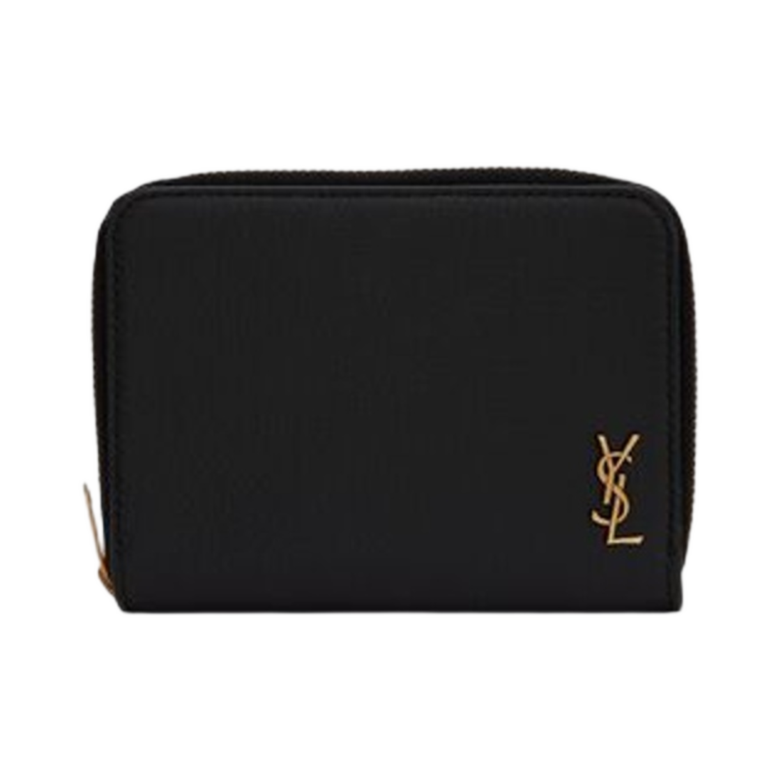 635263-15B0W-1000 Saint Laurent Tiny Cassandre Compact Zip-Around Wallet in Grained Leather Black