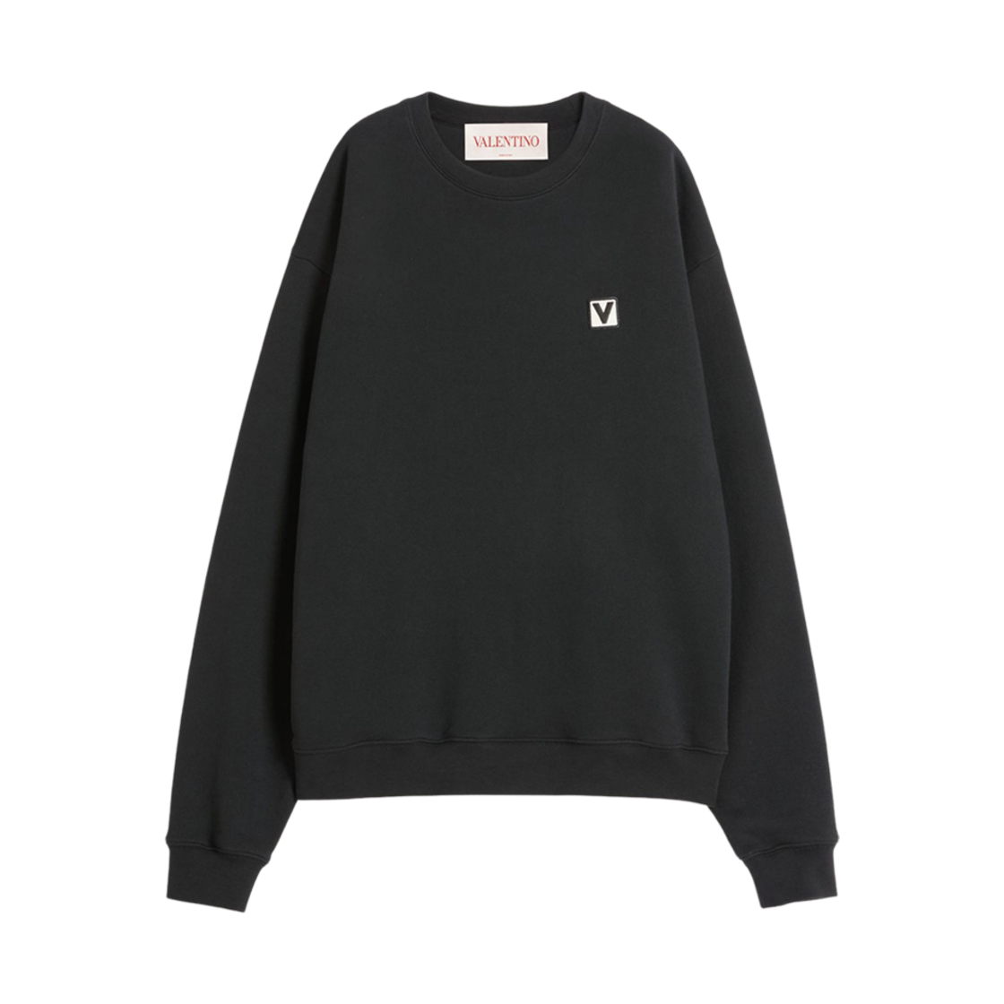 MF28RAQS0NO Valentino Cotton Crewneck Sweatshirt with Chez Valentino Patch Black