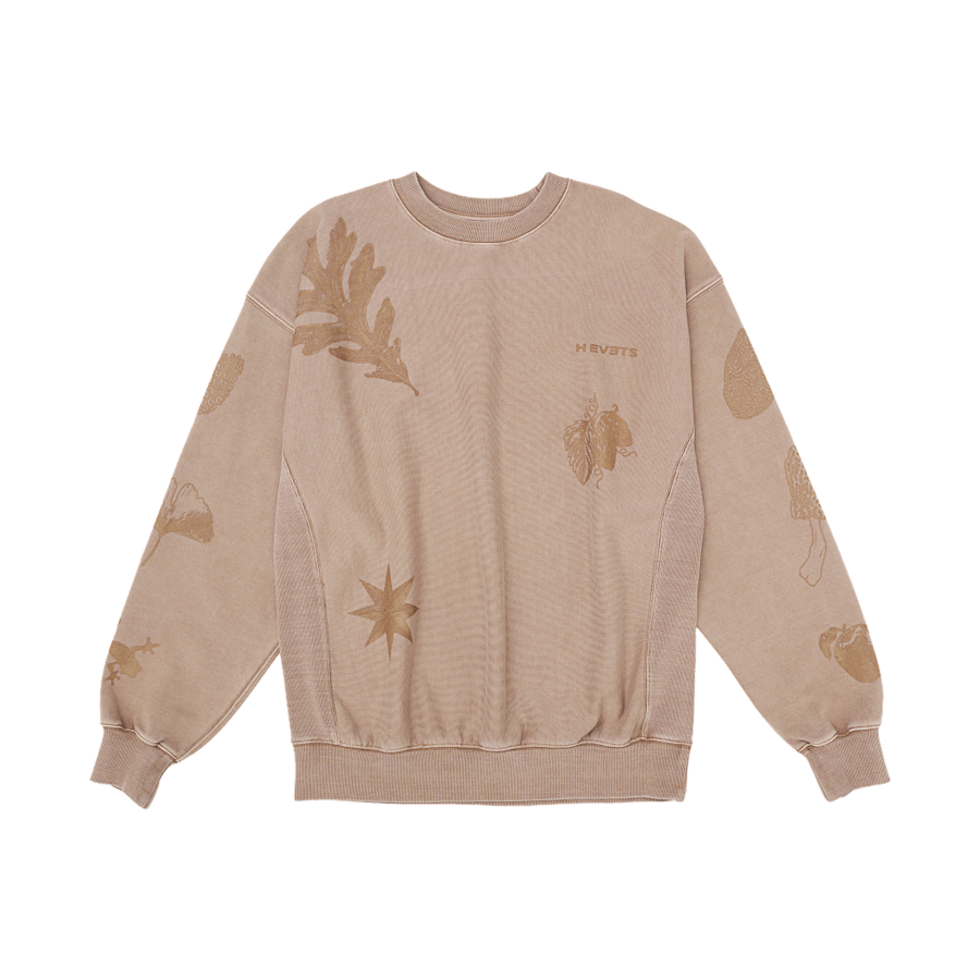 헤베츠 우먼 가먼트다잉 프린트 스웻 브릭(Hevets W Garment Dyeing Print Sweat Brick)