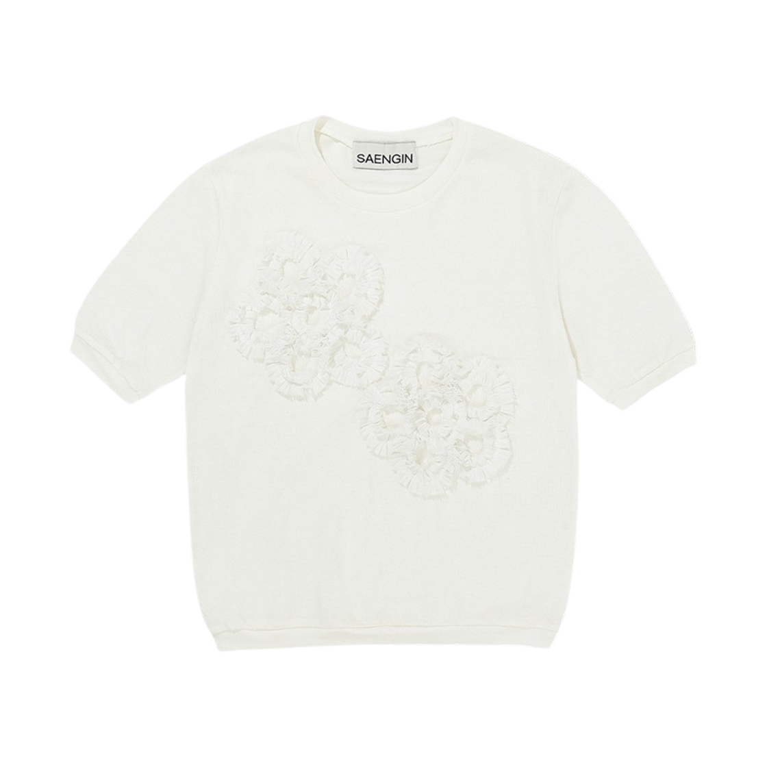 23SPTP005 Saenginstudios Flower Lace Hlaf Knit White