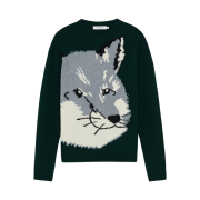 Maison Kitsune Big Fox Head Jacquard Pullover Knit Dark Green