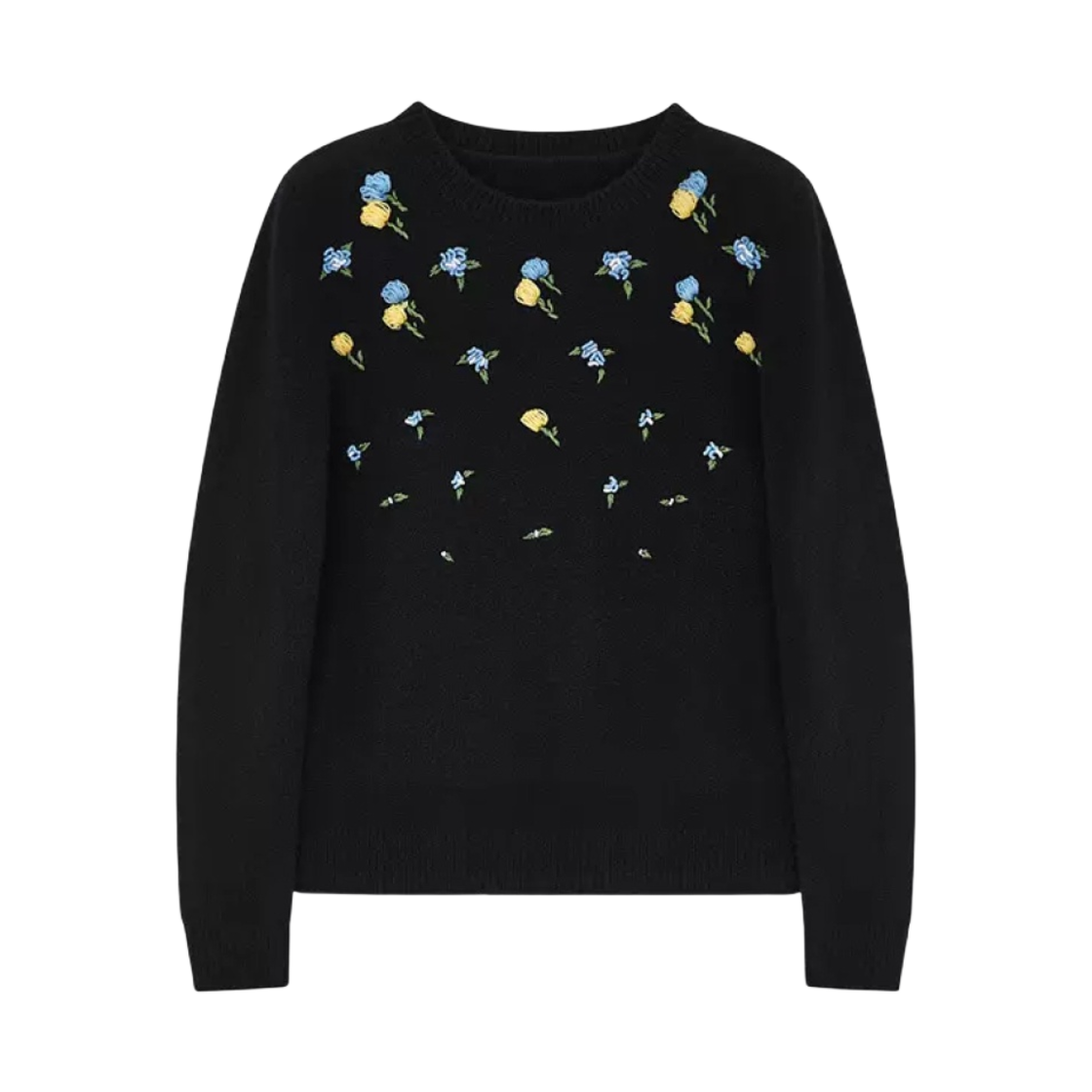 MWEXTO06 (W) Shushu/Tong Retro Sweet Embroidered Decorative Pullover Long Sleeve Sweater Black
