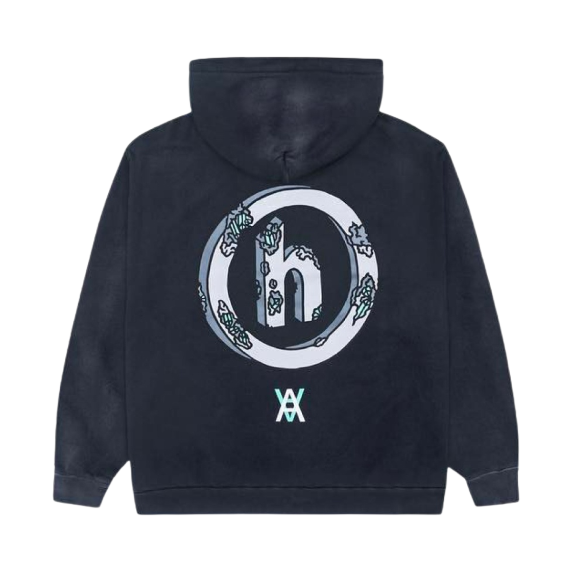 히든 NY x 다니엘 아샴 이로디드 H 로고 후드 빈티지 워시 블랙(Hidden NY x Daniel Arsham Eroded H Logo Hoodie Vintage Wash Black)