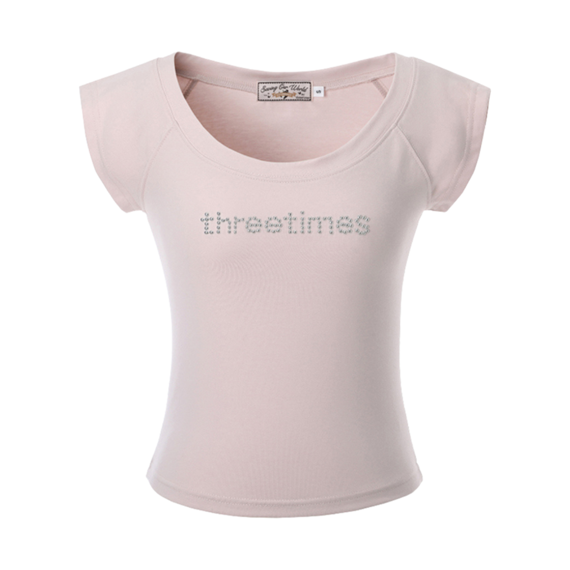 (W) 쓰리타임즈 비쥬 로고 티셔츠 핑크((W) Threetimes Bijou Logo T-Shirt Pink)