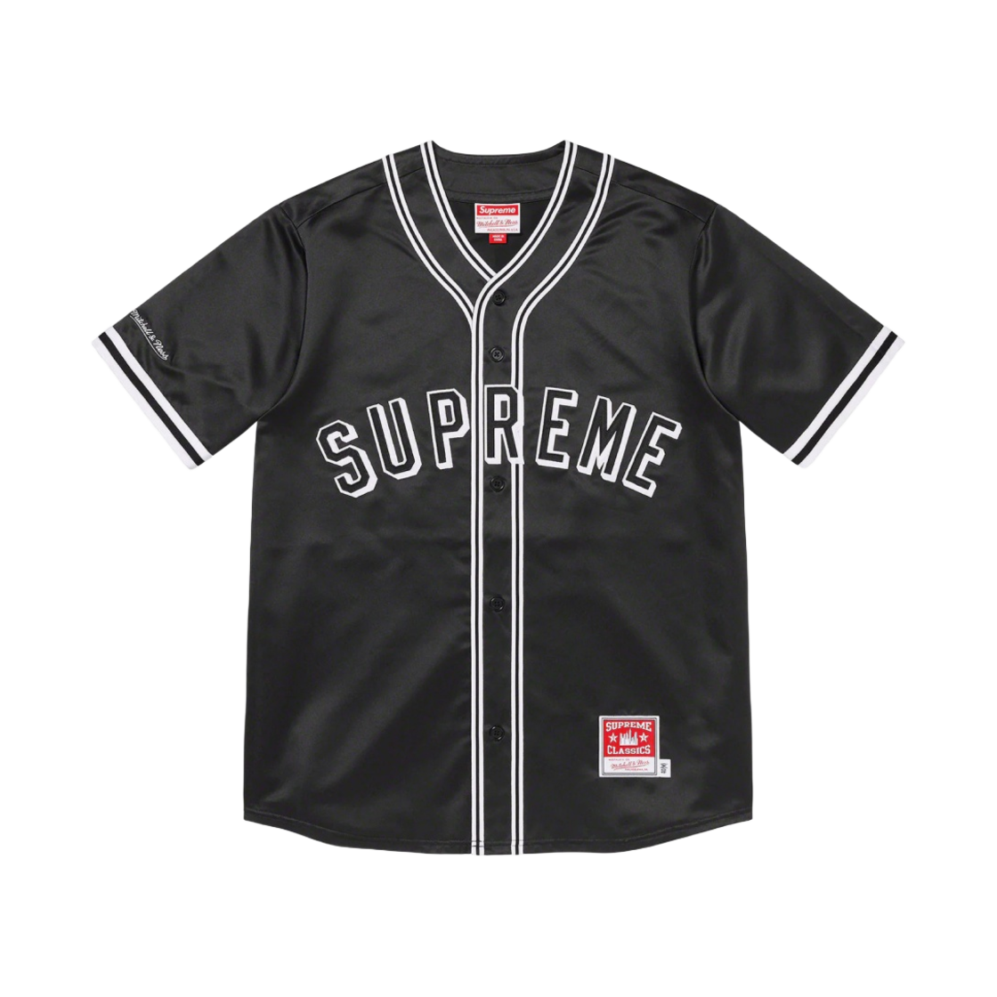 슈프림 미첼 & 네스 사틴 베이스볼 저지 블랙 - 23SS(Supreme Mitchell & Ness Satin Baseball Jersey Black - 23SS)