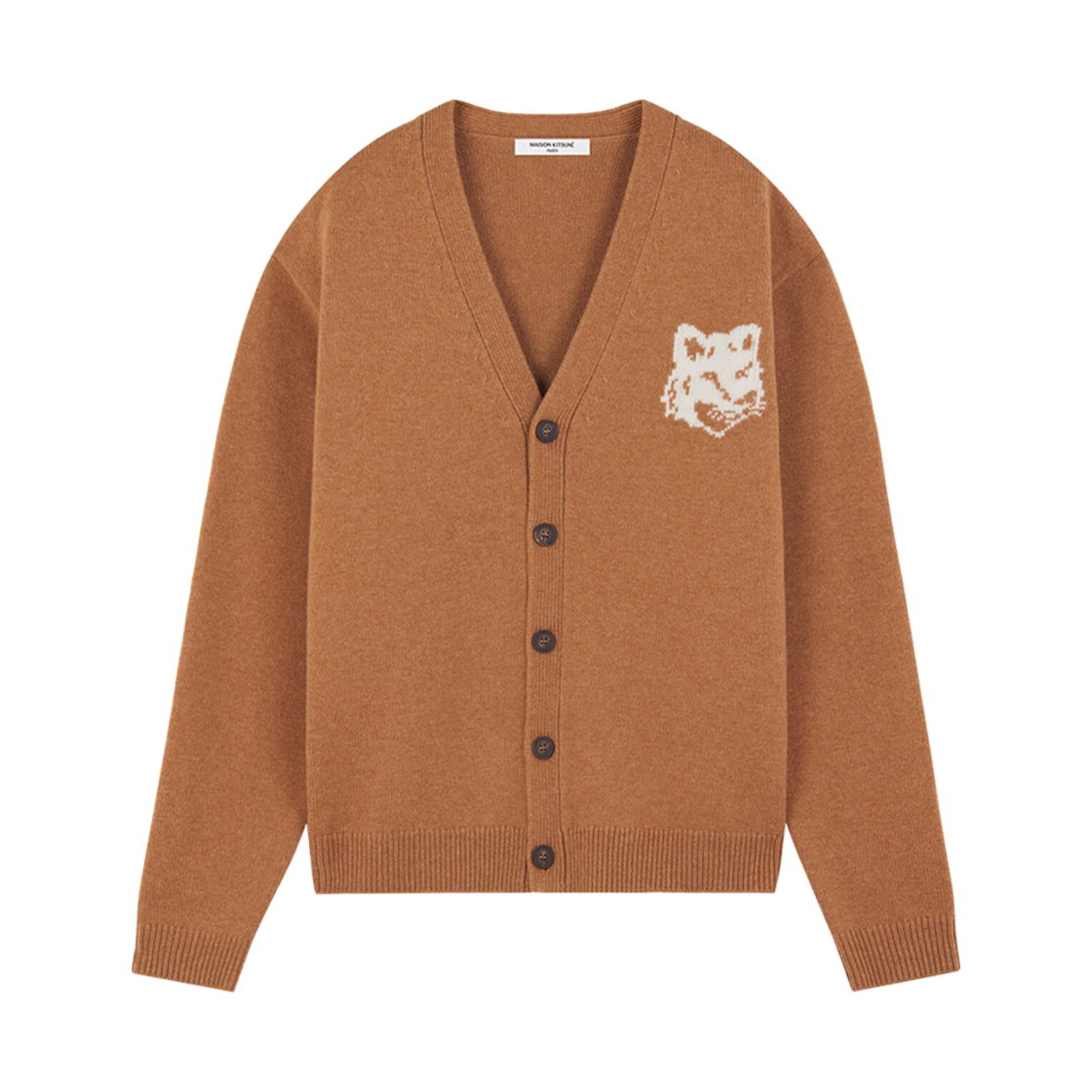 NM00508KM0329-P270 Maison Kitsune Fox Head Intarsia Comfort Cardigan Sequoia