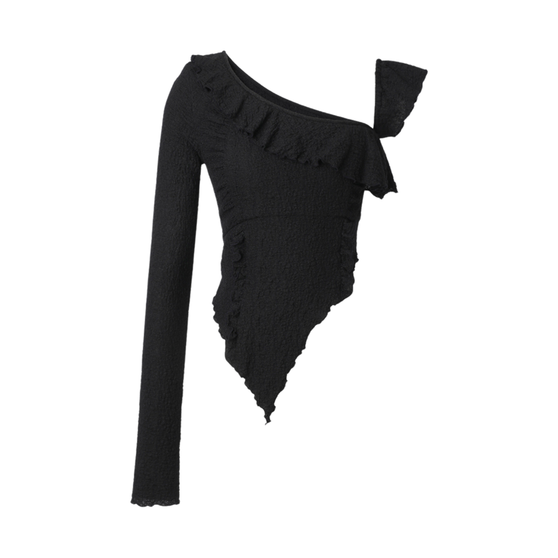 (W) 쓰리타임즈 스완 러플 탑 블랙((W) Threetimes Swan Ruffle Top Black)