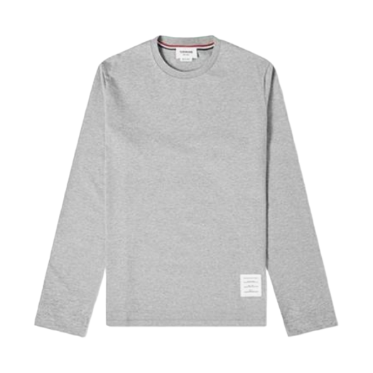 Thom Browne Side Slit Medium Weight Jersey Relaxed Fit Long Sleeve T-Shirt Light Grey