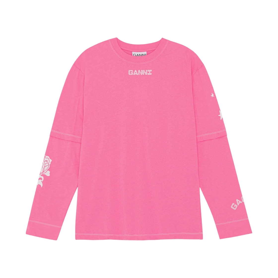 (W) 가니 롱슬리브 티셔츠 쇼킹 핑크((W) Ganni Long Sleeve T-Shirt Shocking Pink) - 1