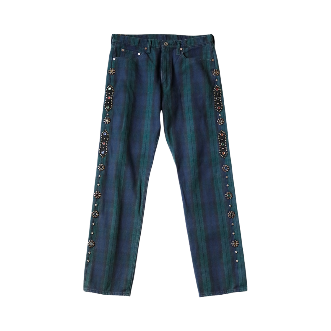 캐피탈 11온즈 타탄 체크 5P 몽키 시스코 팬츠 스터드 리메이크 그린 블랙