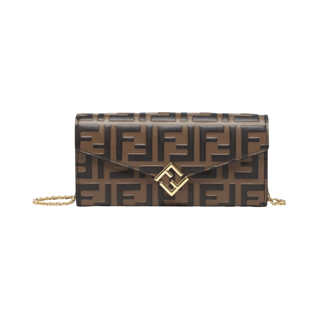 8M0365ADYMF13VK Fendi FF Diamonds Continental with Chain Brown