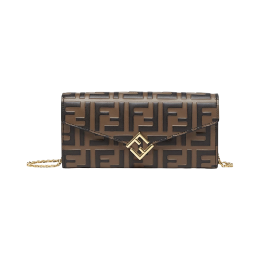 8M0365ADYMF13VK Fendi FF Diamonds Continental with Chain Brown