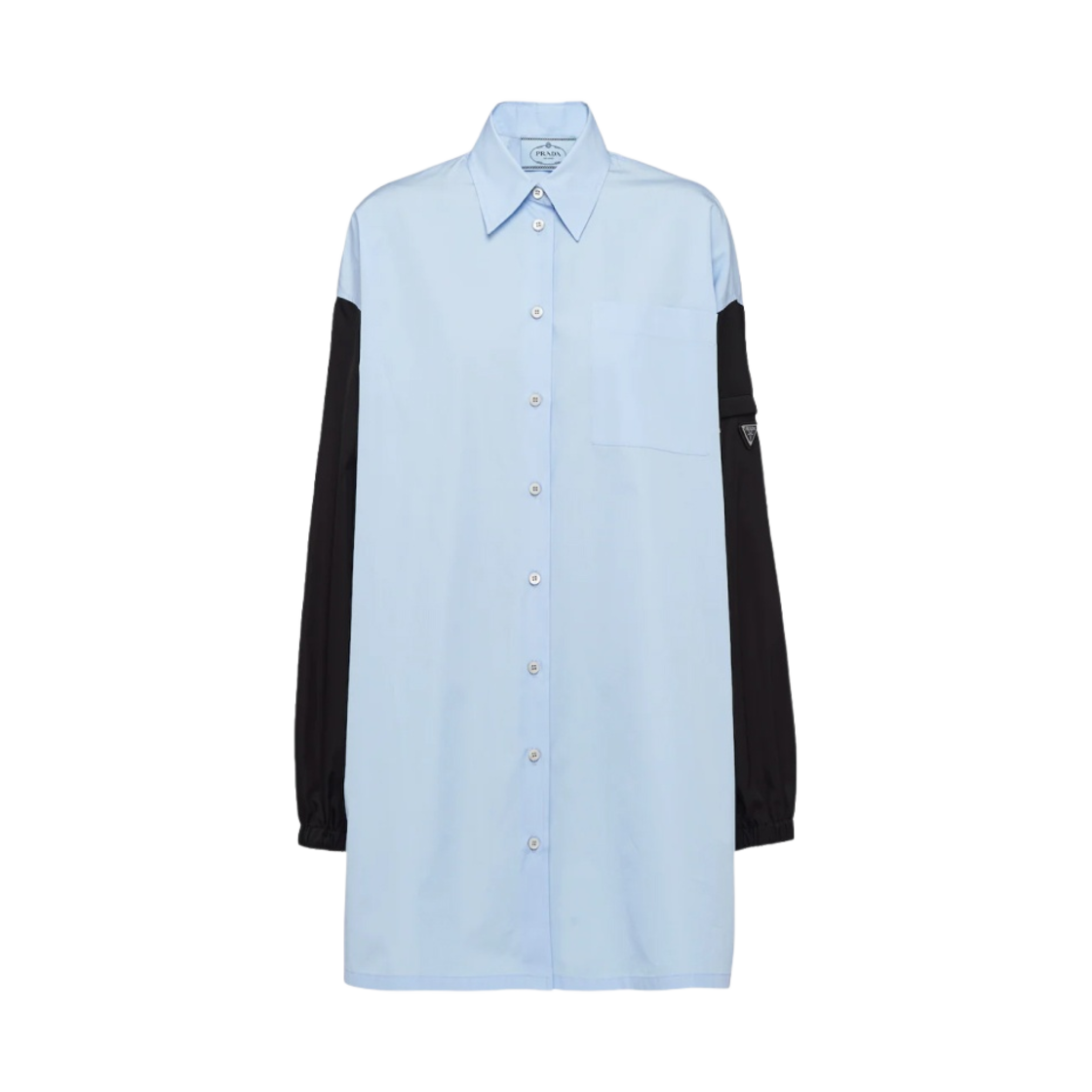 (W) 프라다 리나일론 포플린 미니 드레스 슬리브 스카이 블루 블랙((W) Prada Poplin Mini-Dress with Re-Nylon Sleeves Sky Blue Black) - 1