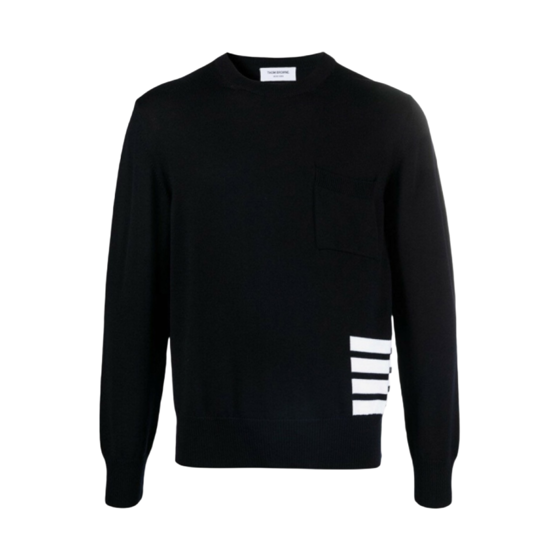 MKA355A-Y1002-415 Thom Browne Jersey Stitch Relaxed Fit 4-Bar Crewneck Pullover in Fine Merino Wool Navy