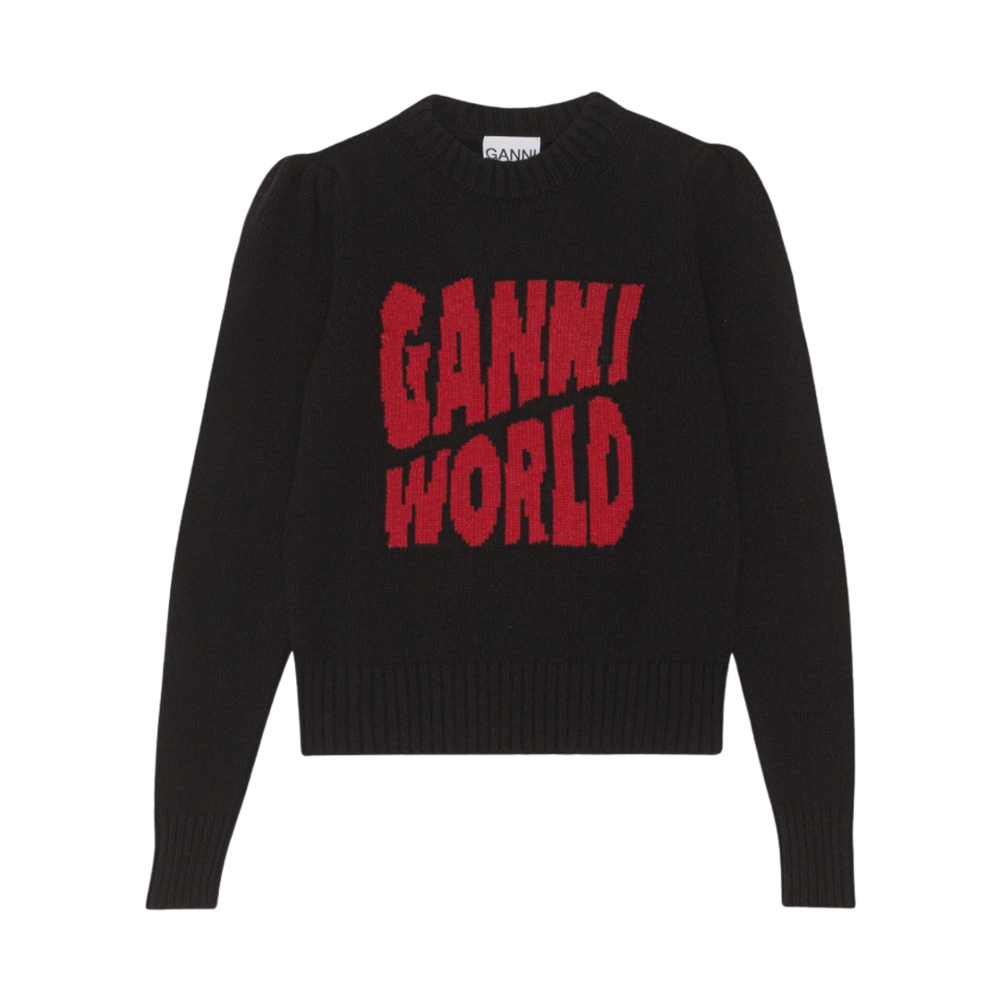 K1832-099 (W) Ganni Graphic Puff Shoulder Ganni World Pullover Black