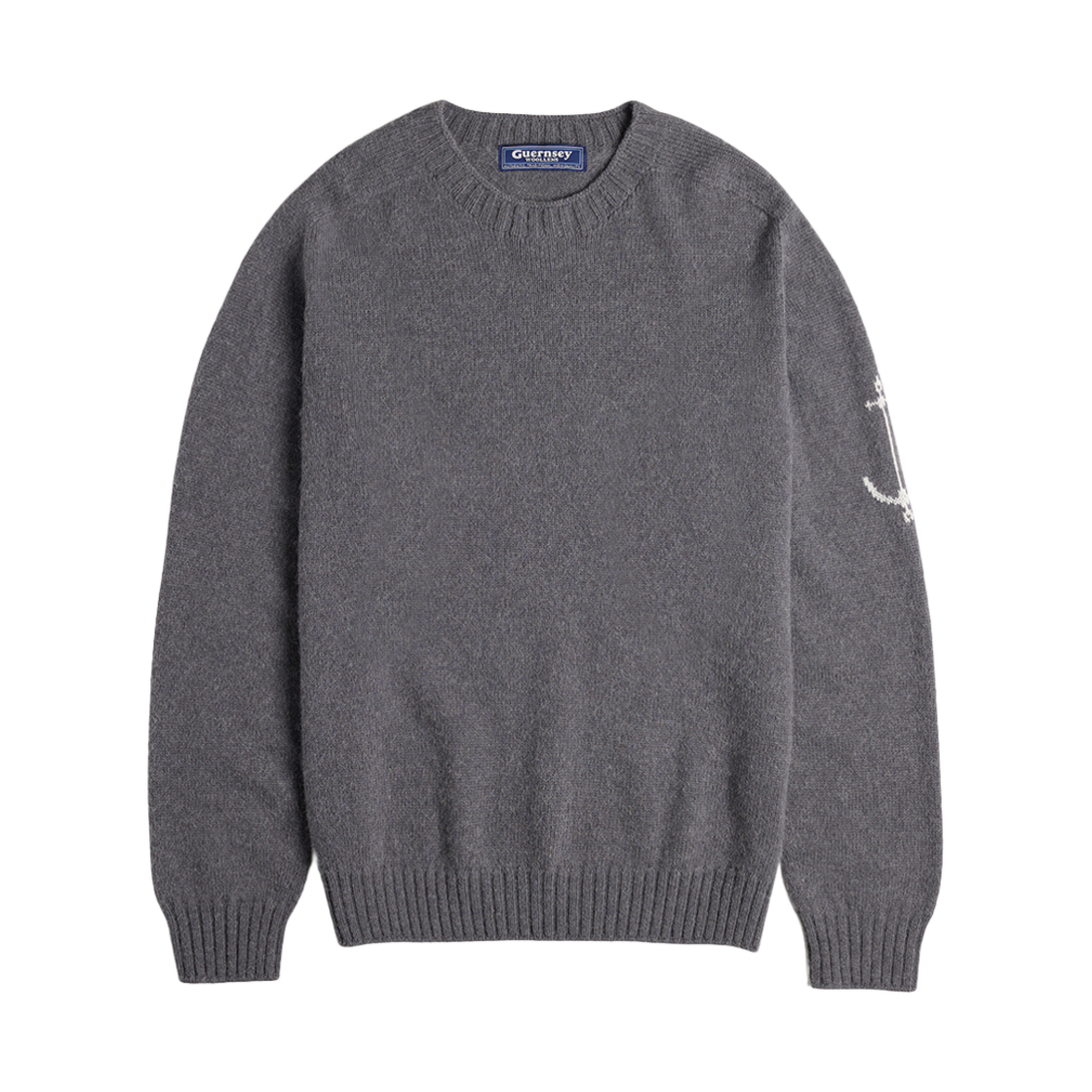 - Guernsey Woollens Alpaca Wholegarment Crewneck Saddle Sweater Grey