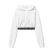 (W) Alexander Wang Long Sleeve Hoodie in Stretch Corduroy White
