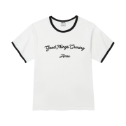 AMOU Good Things Coming Arch Logo Ringer Half T-Shirts White