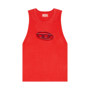 (W) Diesel M-Onerva-Top Cut-Out Knit Top with Logo Plaque Red