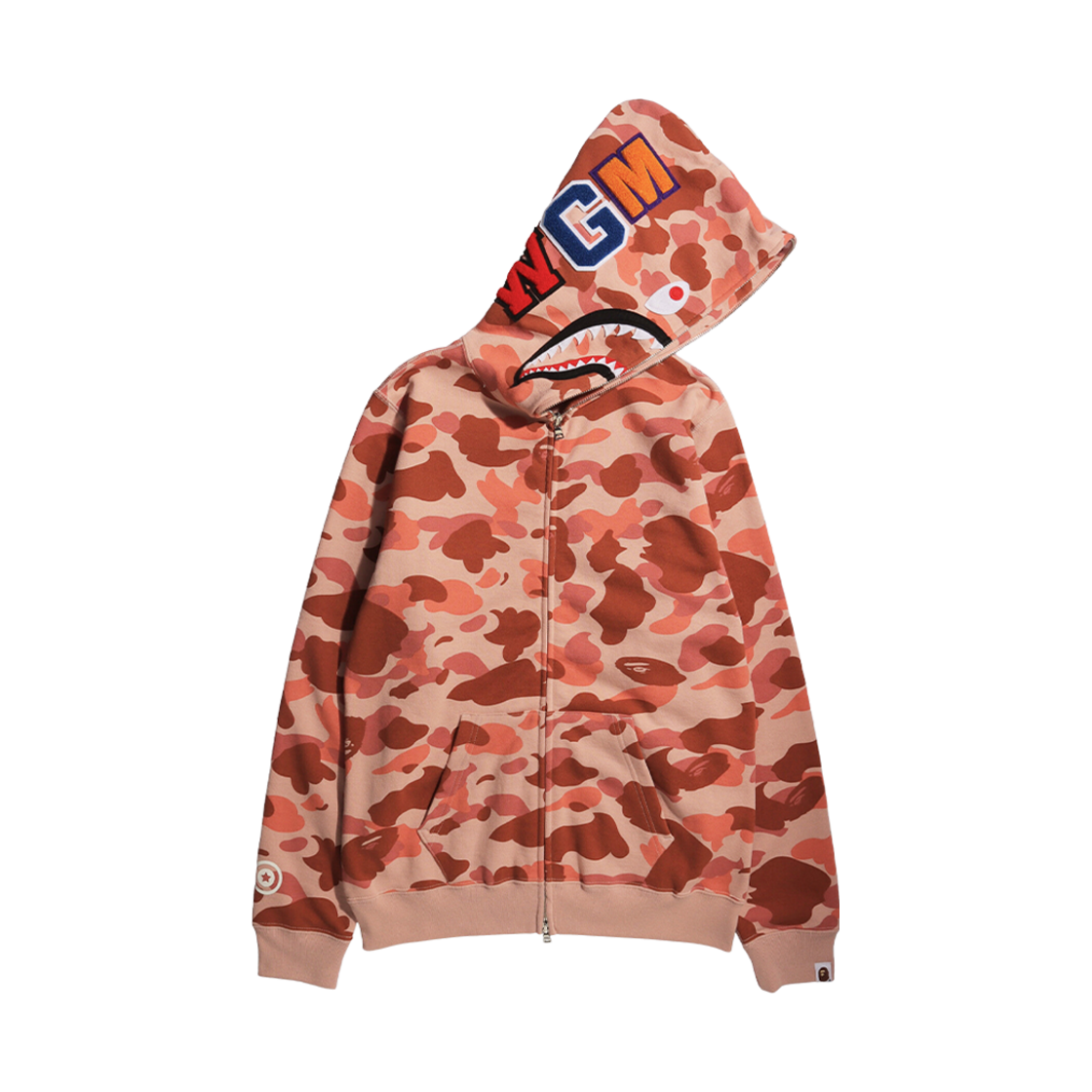 (W) 베이프 퍼스트 카모 샤크 풀 집 후드 핑크((W) BAPE 1st Camo Shark Full Zip Hoodie Pink) - 1