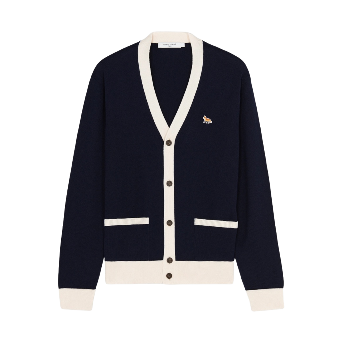 메종 키츠네 베이비 폭스 패치 바이컬러 클래식 가디건 네이비