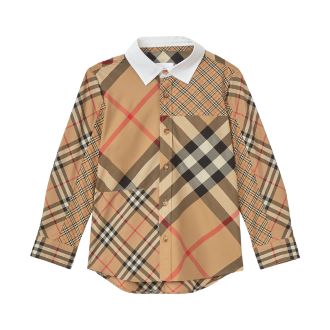 8053864 (Kids) Burberry Patchwork Check Stretch Cotton Shirt Archive Beige