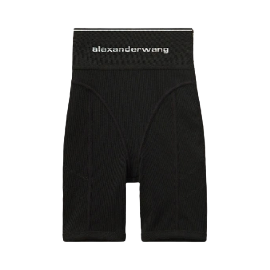 (W) 알렉산더 왕 립드 저지 로고 엘라스틱 바이크 쇼츠 블랙((W) Alexander Wang Logo Elastic Bike Short in Ribbed Jersey Black)
