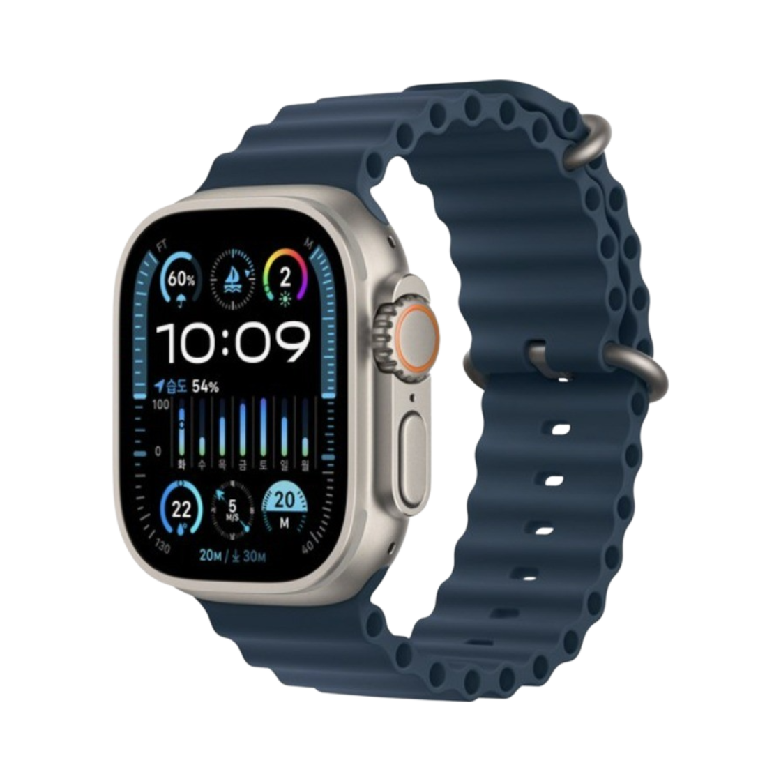 애플 워치 울트라 2 49mm 티타늄 케이스 오션 밴드 블루 (국내 정식 발매 제품)