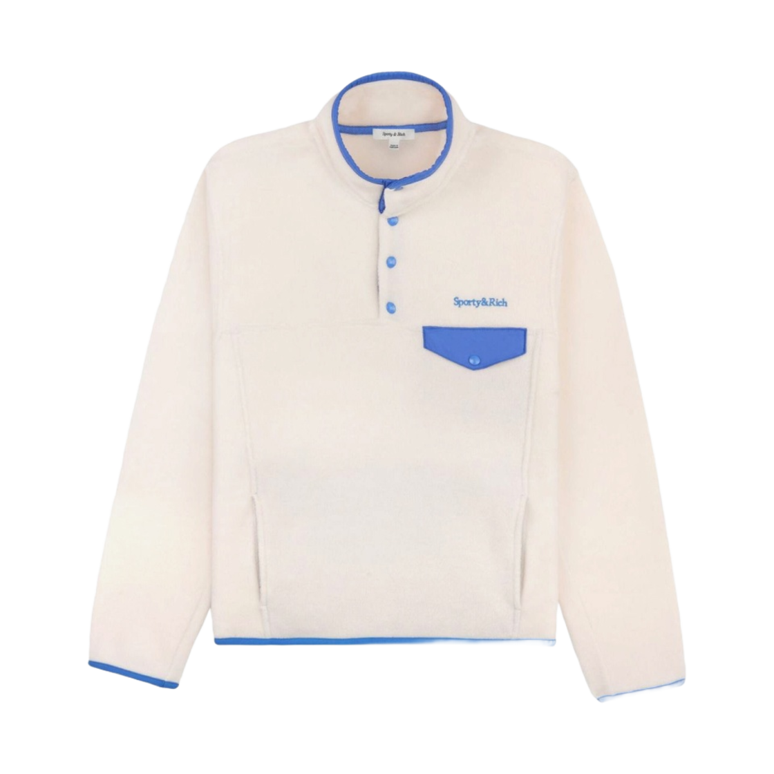 스포티 앤 리치 세리프 로고 버튼 폴라 스웨트셔츠 크림 오션(Sporty & Rich Serif Logo Buttoned Polar Sweatshirt Cream Ocean) - 1
