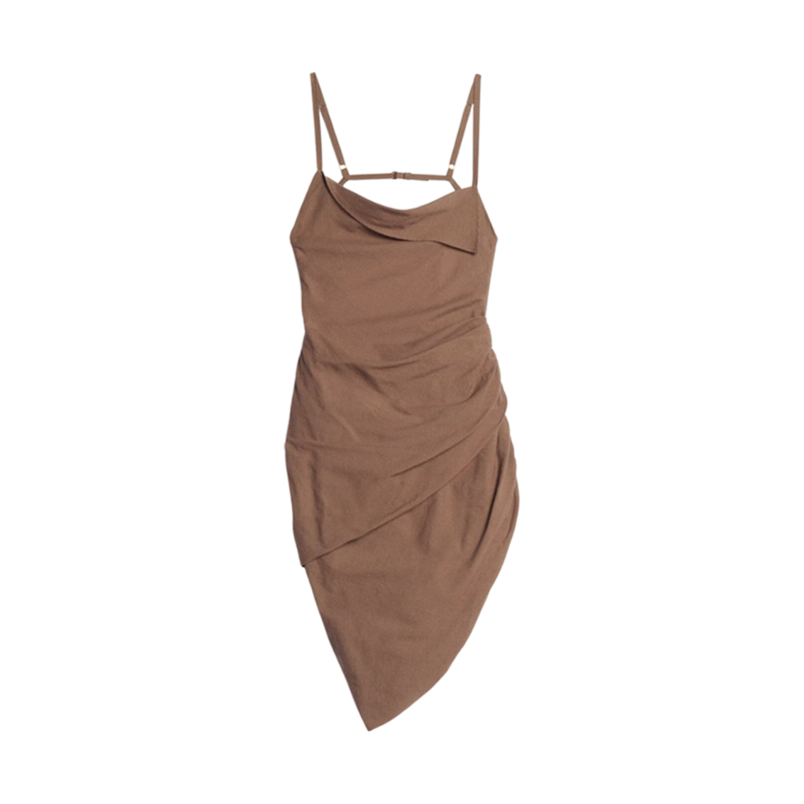 (W) 자크뮈스 라 로브 로브 어시메트릭 드레이프 미니 드레스 브라운((W) Jacquemus La Robe Saudade Asymmetric Draped Mini Dress Brown) - 1