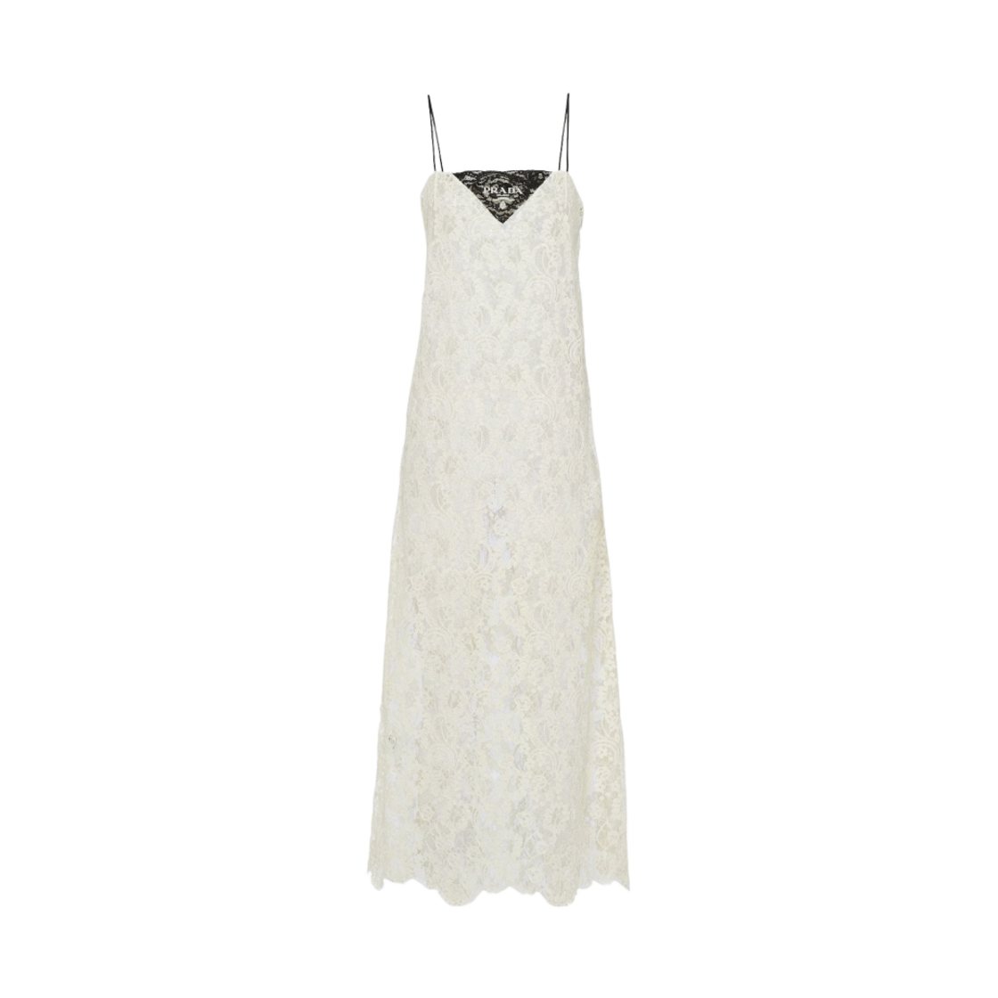 (W) 프라다 자수 레이스 미디 드레스 내츄럴