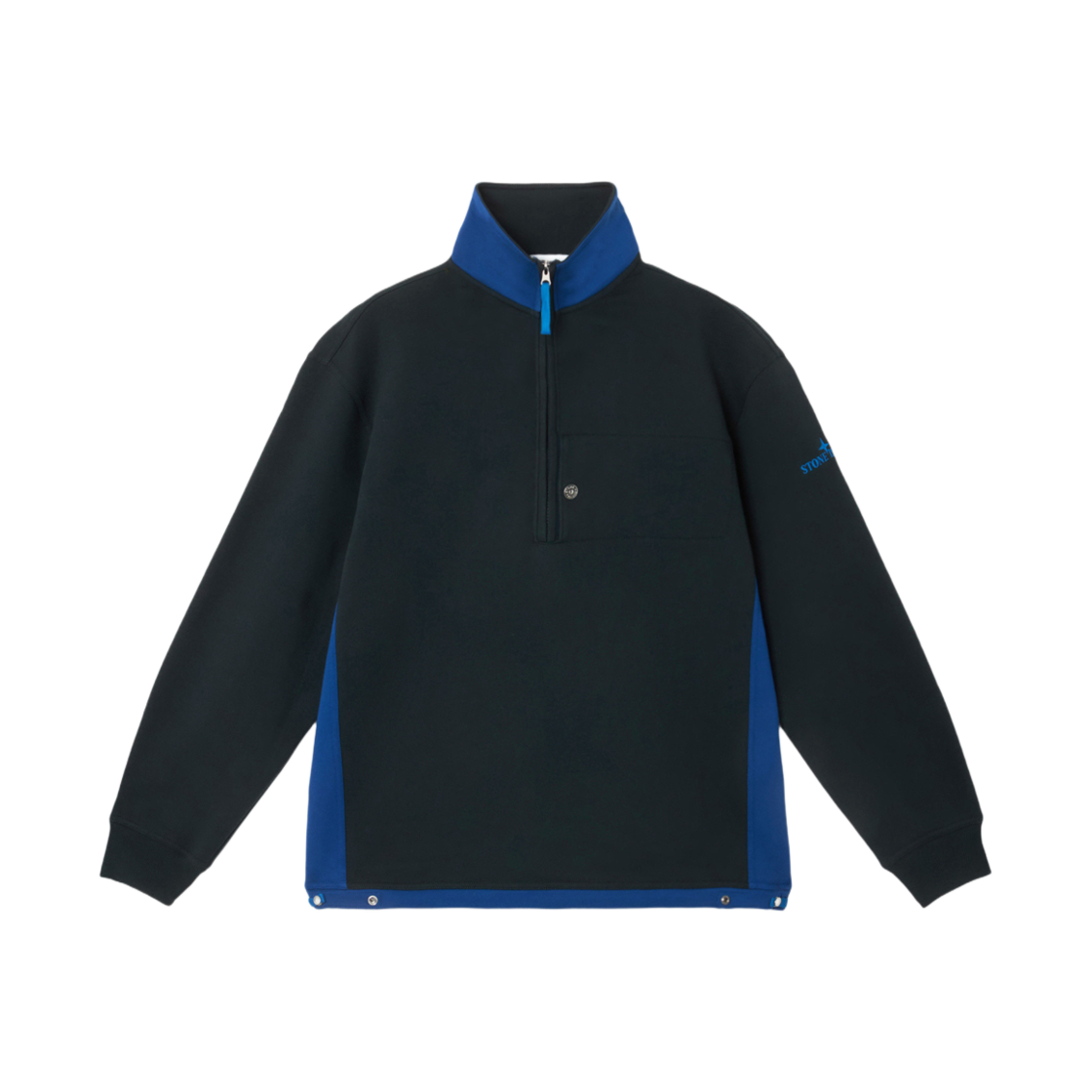 K1S1561000-16S0157-V0020 Stone Island 6100016 Cotton Fleece Oversized Fit Half Zip Sweatshirt with Two-Tone Panel Construction Navy Blue - 25SS