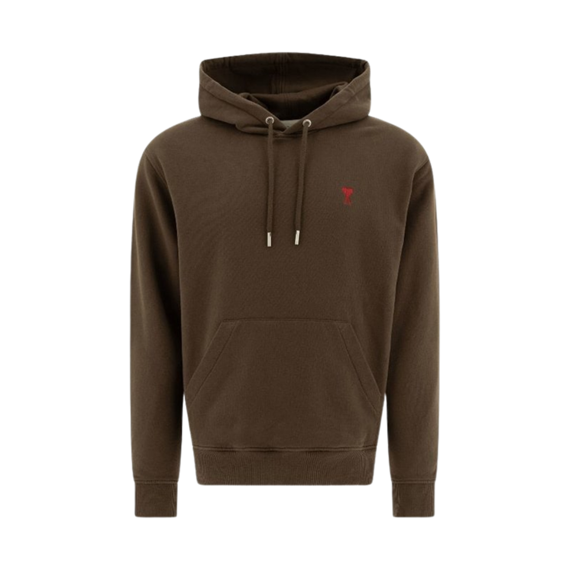 아미 스몰 하트 로고 루프백 오가닉 코튼 플리스 후드 다크 커피