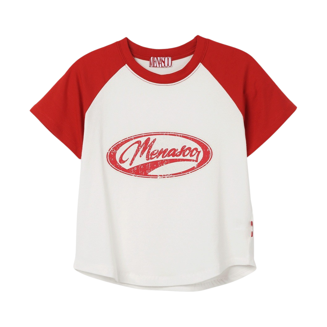 미나수 빈티지나염 나그랑크롭티 아이보리(Menasoo Vintage Crack Raglan Tee Ivory)