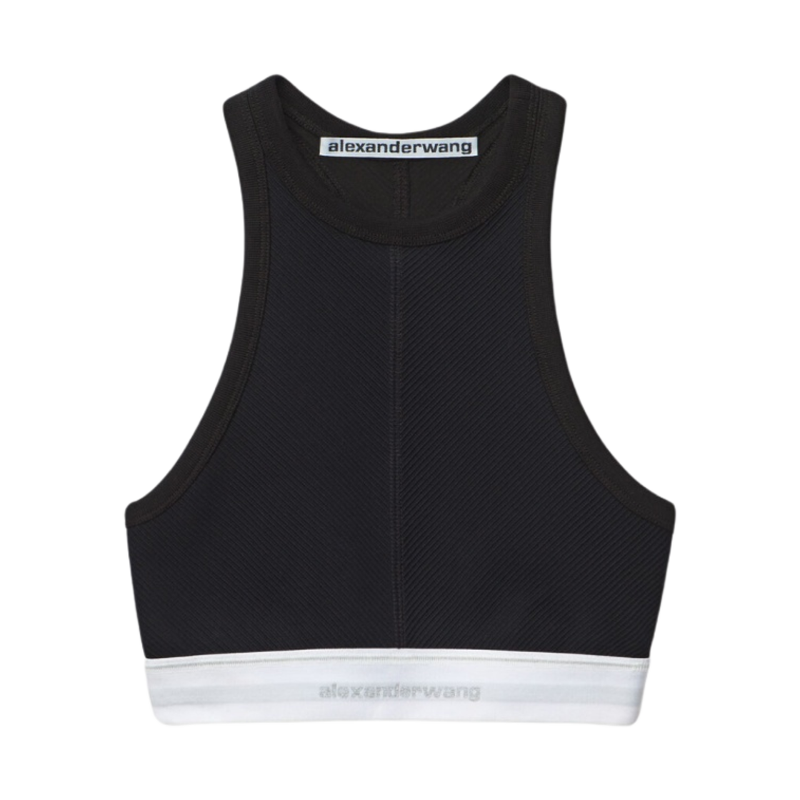 (W) 알렉산더 왕 스트레치 니트 로고 엘라스틱 브라 탑 블랙((W) Alexander Wang Logo Elastic Bra Top in Stretch Knit Black)