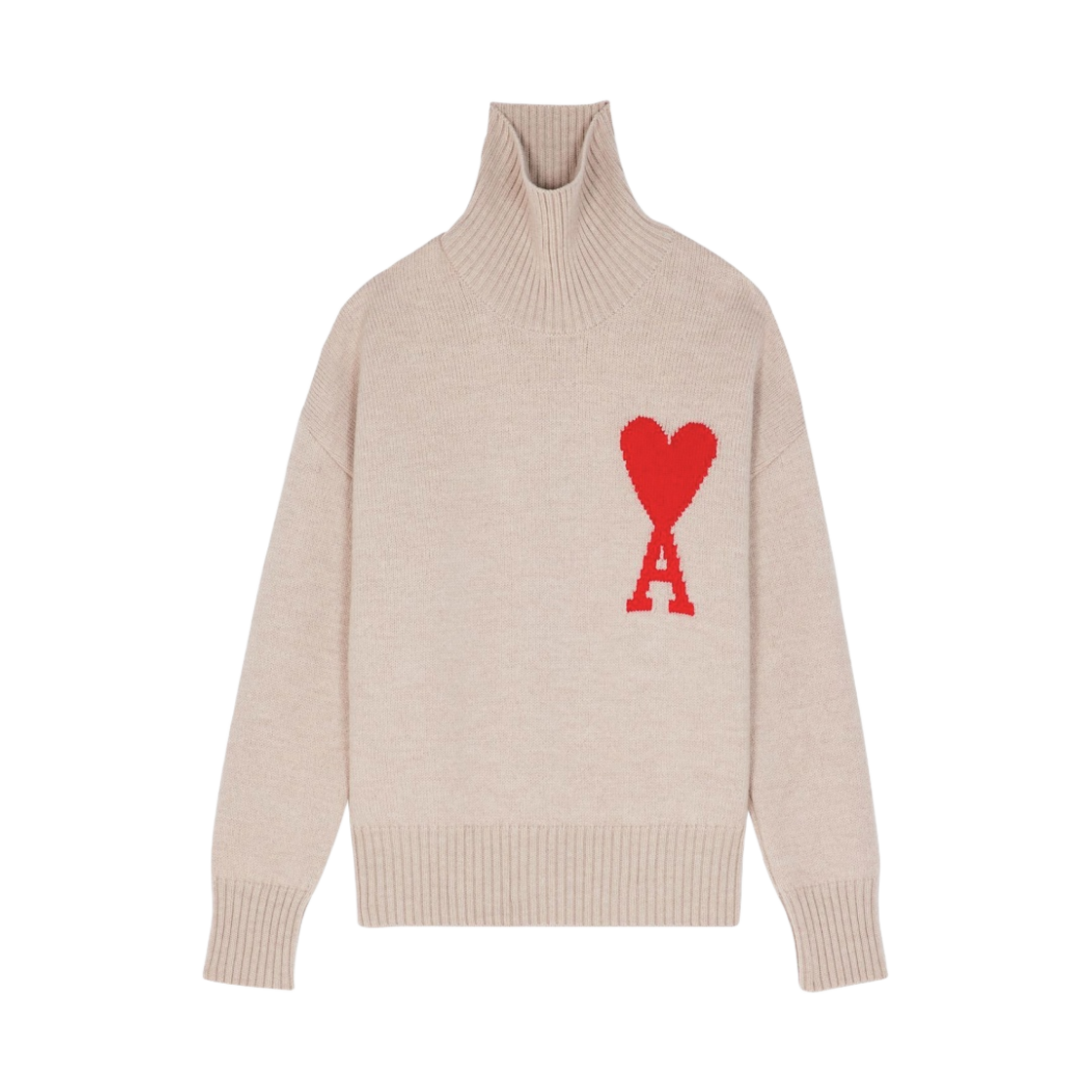아미 빅 하트 로고 퍼넬 넥 인타르시아 스웨터 샴페인