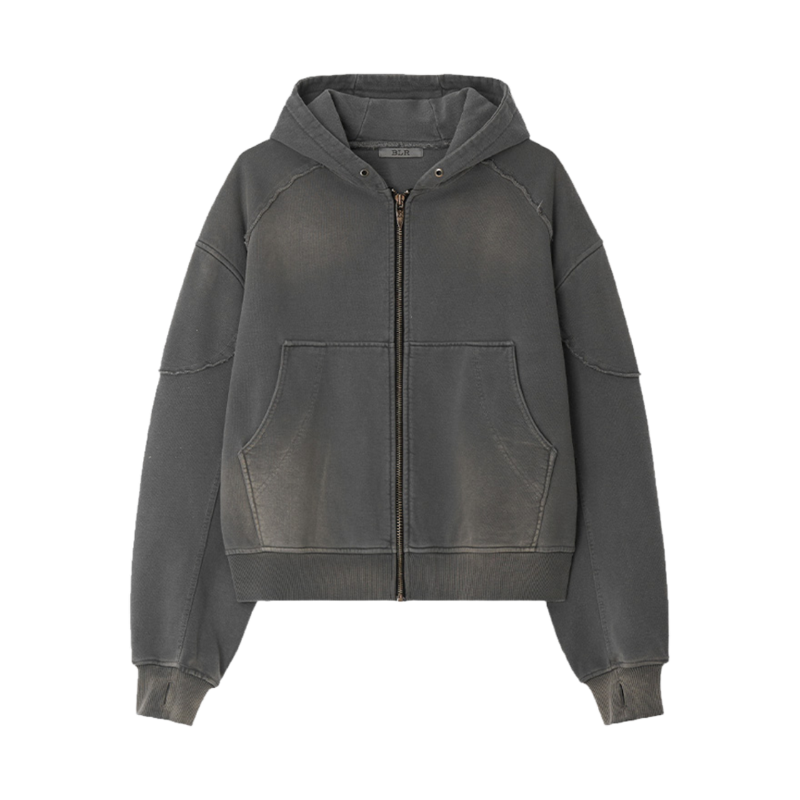 BLR2D06HD01 BLR Bleached Curved Incision Sweat Hoodie Zip-Up Grey