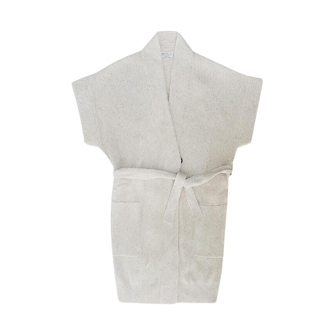 MDV754606-CJ430 (W) Brunello Cucinelli Knit Sleeveless Cardigan Ivory