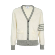 Thom Browne Shetland Wool Raglan 4-Bar Relaxed V-Neck Cardigan White