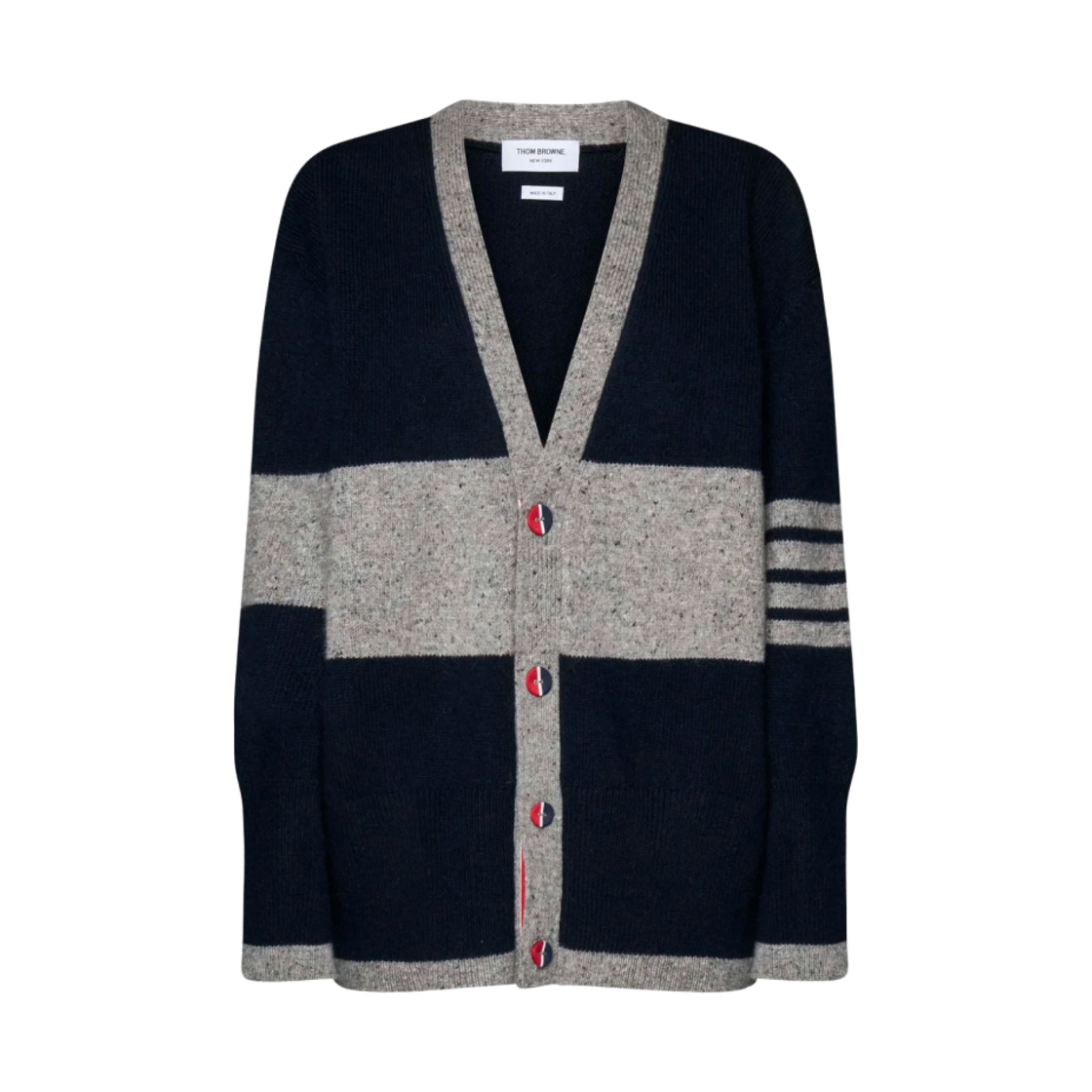 톰브라운 펀믹스 스트라이프 컬러 버튼 도네갈 사선 가디건 네이비(Thom Browne Fun-Mix Stripe Color Button Donegal 4-Bar Cardigan Navy) - 1