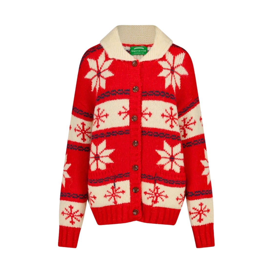 그린버터 우먼 스노우플레이크 알파카 코위찬 가디건 레드(Greenbutter Women Snowflake Alpaca Cowichan Cardigan Red) - 1
