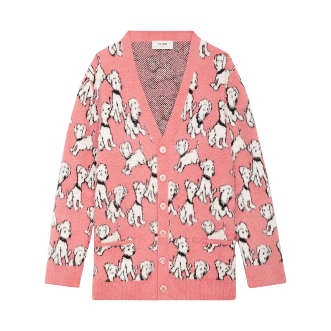 2A94W531Q-24BP Celine Artist Jacquard Brushed Cotton Cardigan Bright Pink