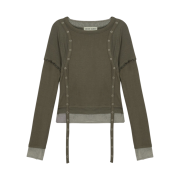 Vacant Archive Women Leno Triple Layered Long Sleeve Top Khaki